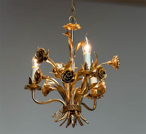 1960s Gilded German Chandelier With Floral Decor By Hans 